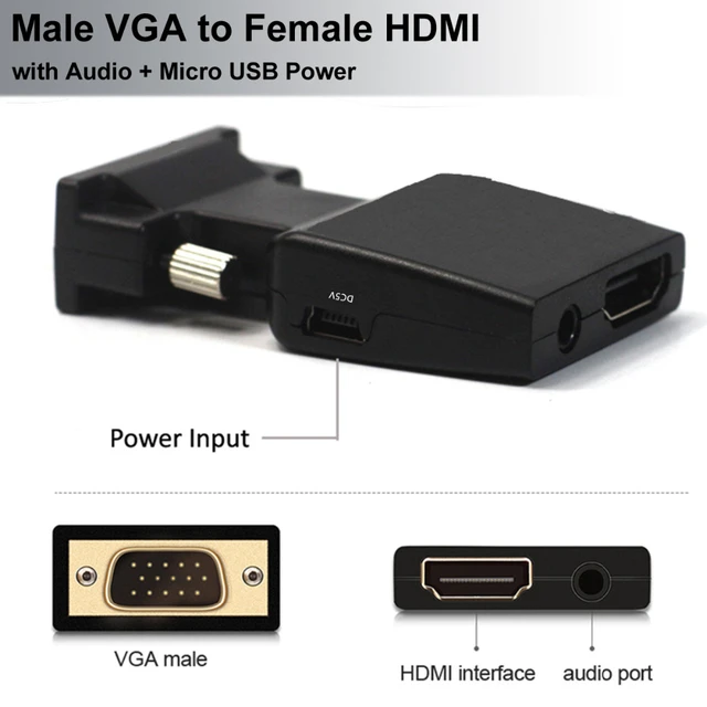  Cable VGA a HDMI, cable adaptador VGA a HDMI con audio para  conectar PC antigua, portátil con salida VGA a un nuevo monitor, pantalla,  HDTV con entrada HDMI (hombre a macho) 