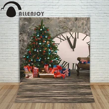 Рождественский фон для фотографий Деревянная Рождественская елка подарок с часами фон для фотосъемки год индивидуальный для фотосессии