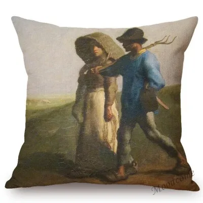 Jean Francois Millet Pastoral Realism Oil Painting The Gleaners Harvest Home Decoration Art Pillow case Linen Sofa Cushion Cover - Цвет: T304-20