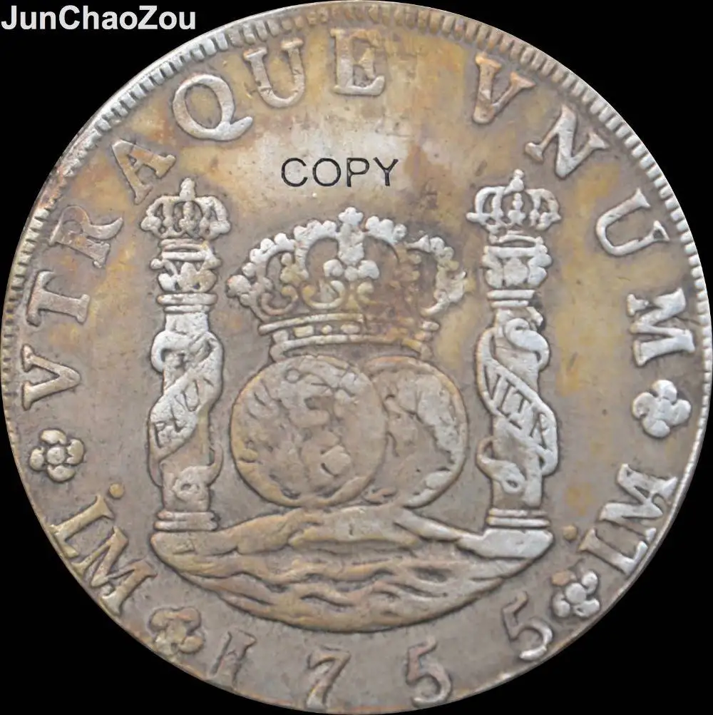 

Реалистичные латунные посеребренные монеты, Перу, 1755, 8 м.