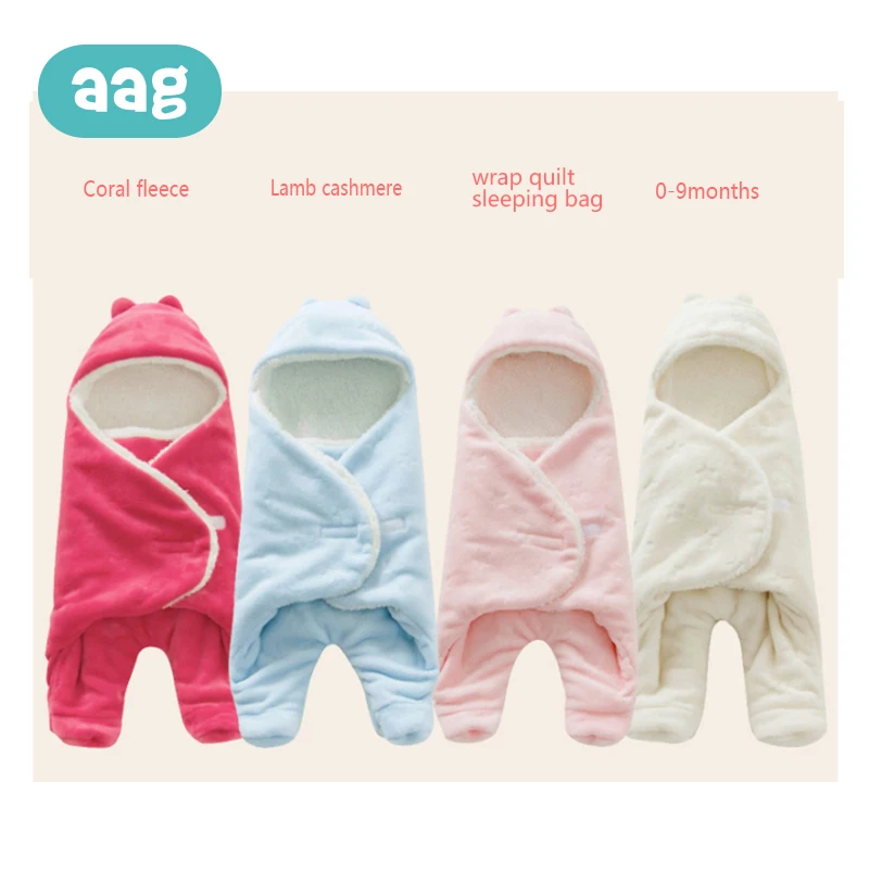 

AAG Baby Sleeping Bag Coral Fleece Hooded With Feet Seaddle Blanket Newborn Footmuff Sleepsack Wrap Quilt Solid Color 0