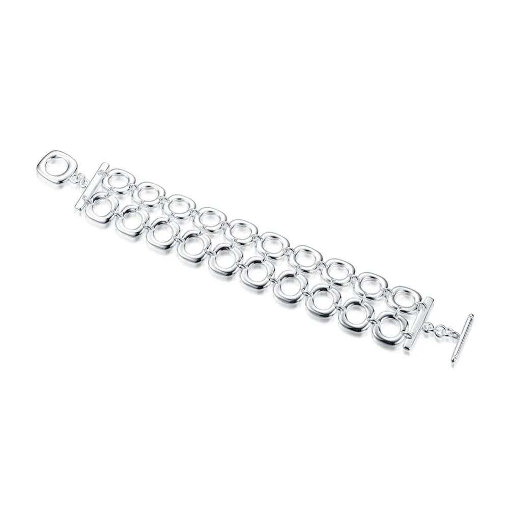 

Factory price top quality Silver Plated&Stamped 925 double row cushion square links chains Bracelet for men's Women jewelry