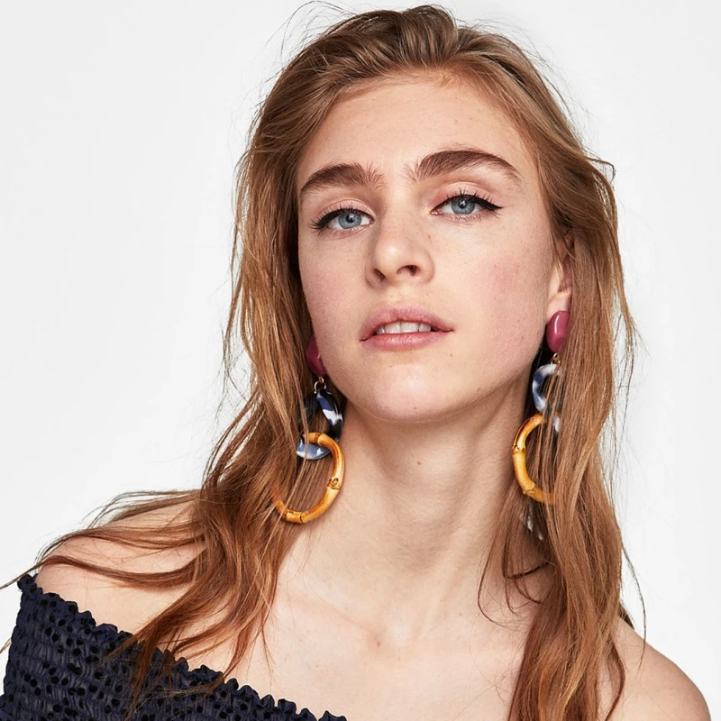 

AOTEMAN Long Dangle Acrylic Earrings Party Jewelry Accessories Wood Round Statement Drop Earrings For Women