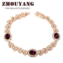 ZHOUYANG Top Quality ZYH121 Created Emerald Purple Crystal Rose Real Gold Plated Bracelet Genuine Austrian Crystals Wholesale