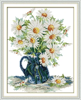

Daisy vase counted printed on fabric DMC 14CT 11CT Cross Stitch kitsembroidery needlework Sets Home Decor