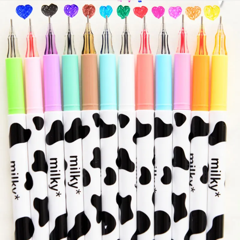 12pcs/ Set Colorful Gel Pen Cute Candy Color Milk Cow Pens Set Kawaii