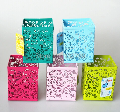 Hollow Rose Metal Pen Pencil Holder Stationery Cosmetic Container Office Organizer Square Storage Box | Дом и сад