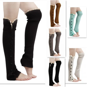 

Knitting Leg Warmers Boot Socks Fashionable Women Lace Trim Flat Cuffs Button Down Knit Warmers Knee High Warm Sock Classic