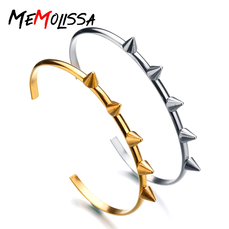 

MeMolissa Jewelry Spikes Bracelet Manchette Gold Color Stainless Steel Bracelet For Women Cuff Bracelets Bangles Pulseiras