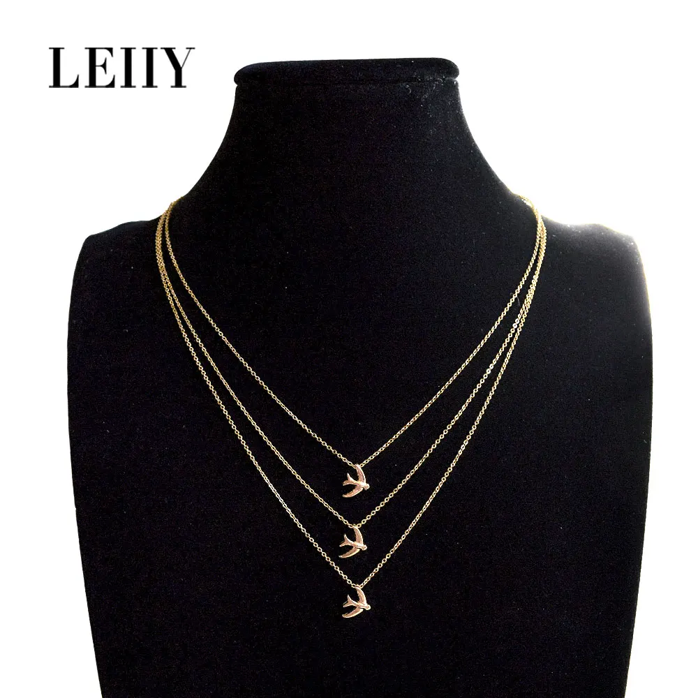 Download LEIIY Dainty Gold Color Thin Chain Tiny Bird Layered ...