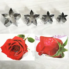 4 шт./партия в форме цветка розы чашечки из нержавеющей стали режущие инструменты для печенья, мастики, печенья, формы для украшения торта, инструменты для выпечки JSM052