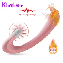 Khalesex Heating Unique Brushes 20 Speed Rotation lick Clitoris Powerful Vagina Dildo Vibrator G Spot Massage Sex Toys for Woman