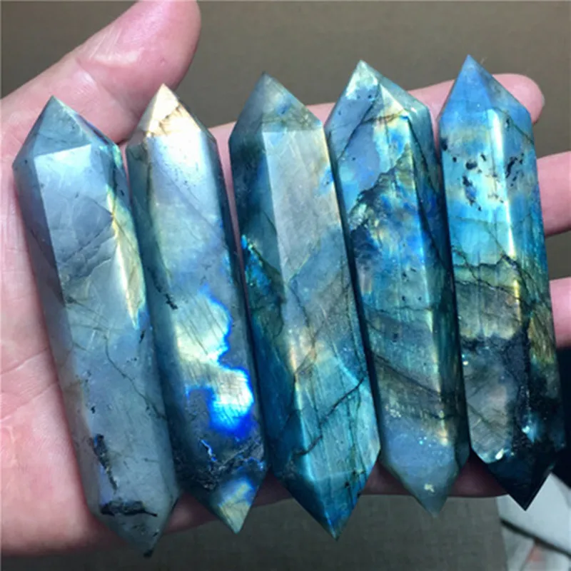 

5pcs Natural beautiful labradorite QUARTZ CRYSTAL WAND POINT HEALING