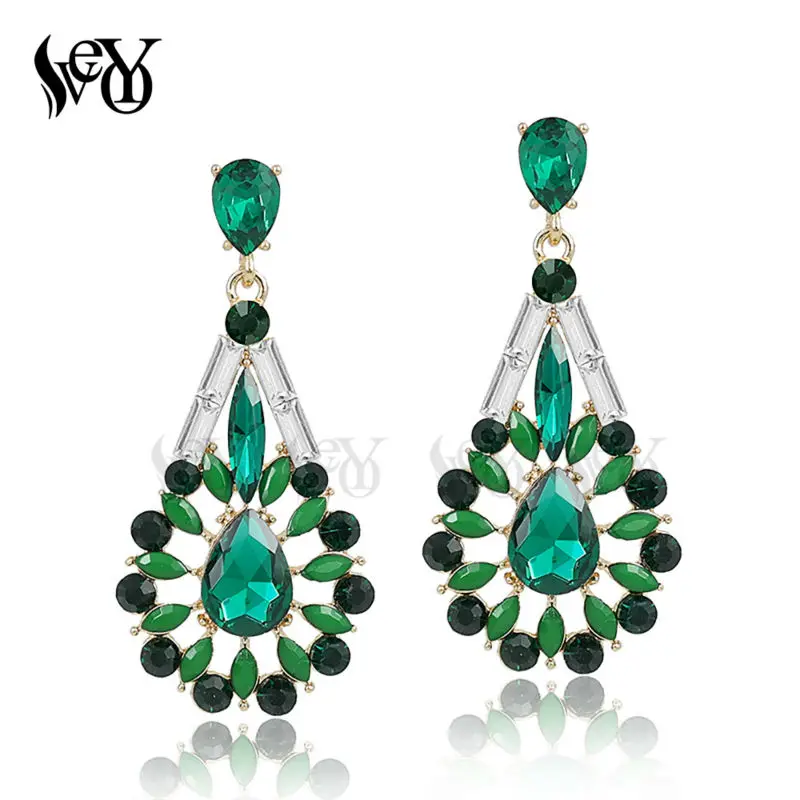 

VEYO Crystal Earrings Acrylic Rhinestone Long Drop Earrings For Women Classic Zinc Alloy