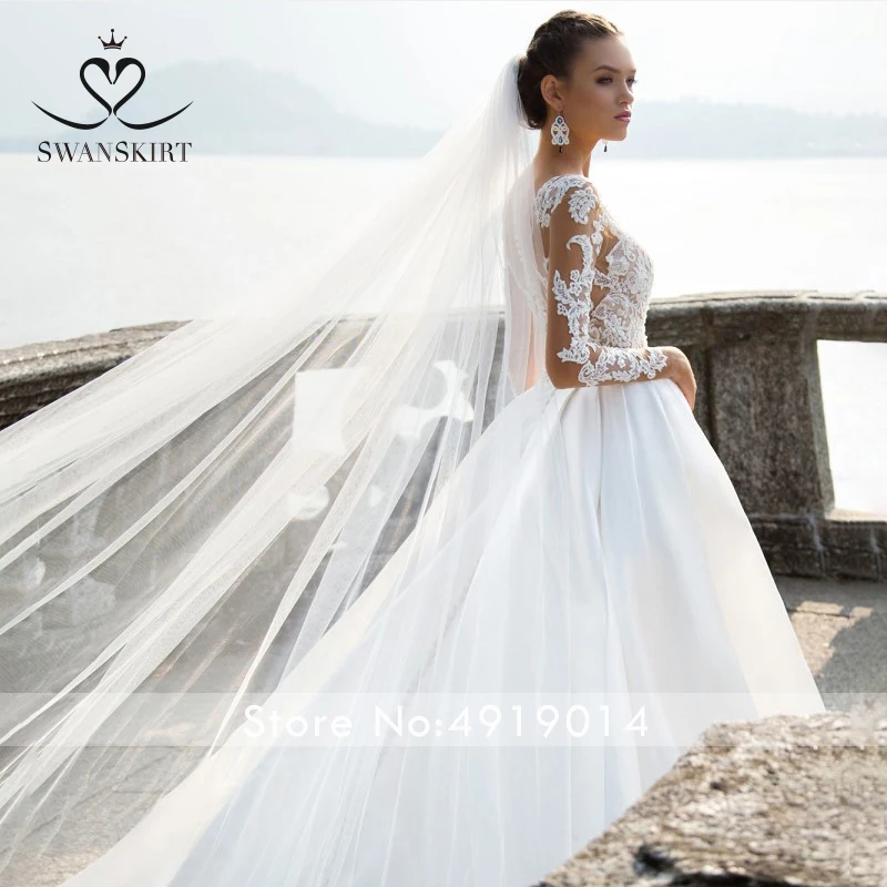 Сатиновые Свадебные платья Swanskirt с глубоким круглым вырезом модель 2020 года