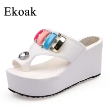 Ekoak New 2017 Summer Women Slides Fashion Super High Heels Slippers Wedges Platform Shoes Woman Sexy Crystal Beach Sandals