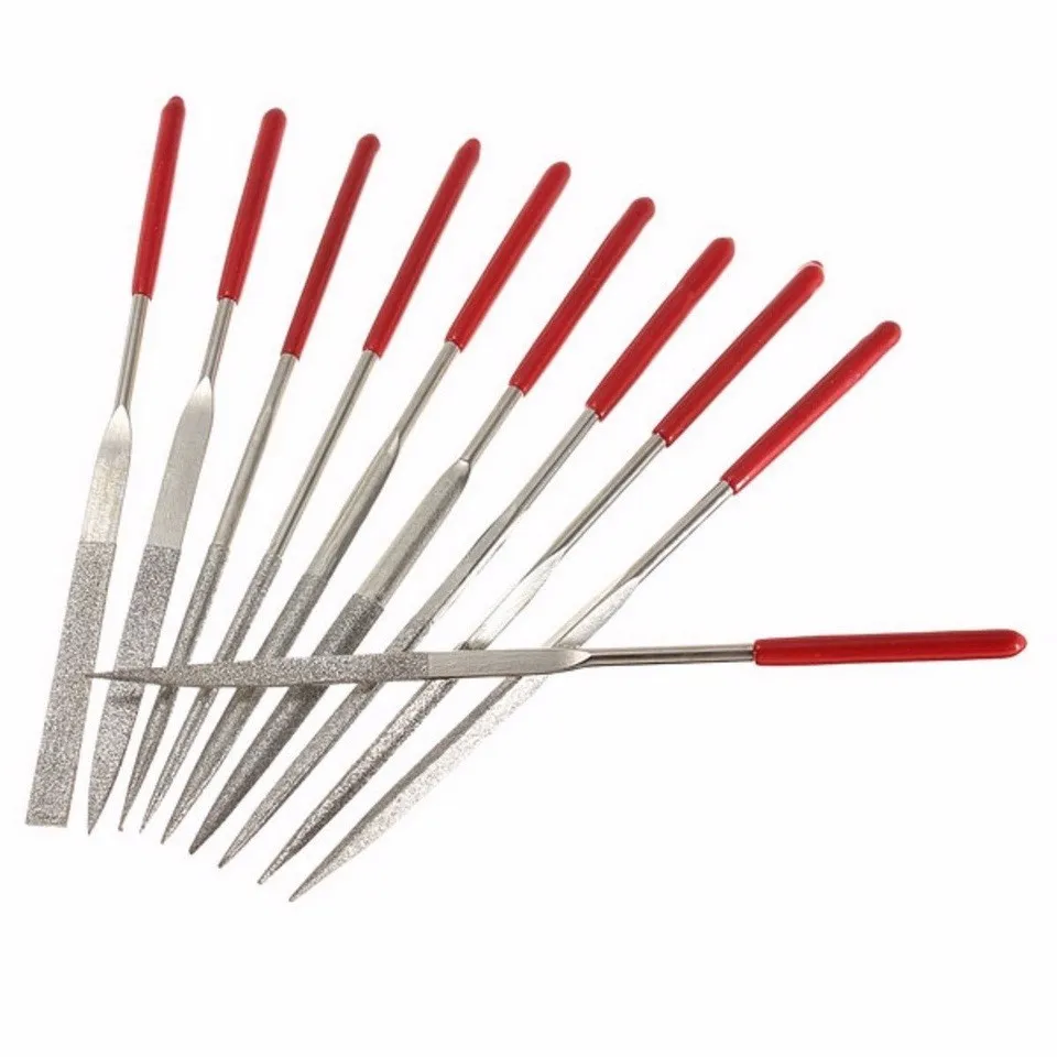 10 Pcs Square Oval Triangle Crossing Stone Metal Diamond Needle Files AD