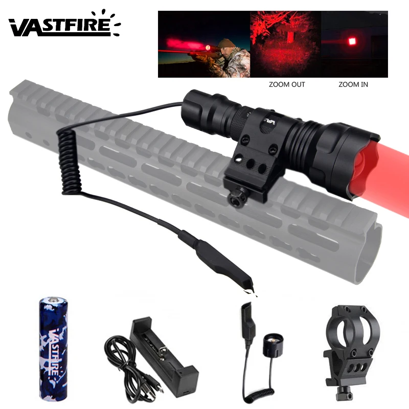 

Rechargeable Led Tactical Hunting Light White/Green/Red Zoomable Weapon Light +Gun Scope Mount +Pressure Switch+18650+USB Charge