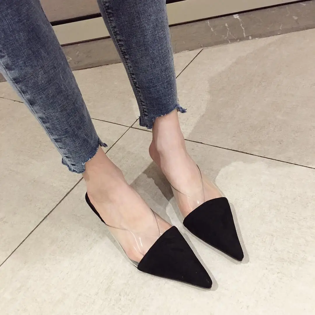 

Women Pointed Toe Mules Transparent Suede Lady Slides Women Fashion Slippers Slip-on