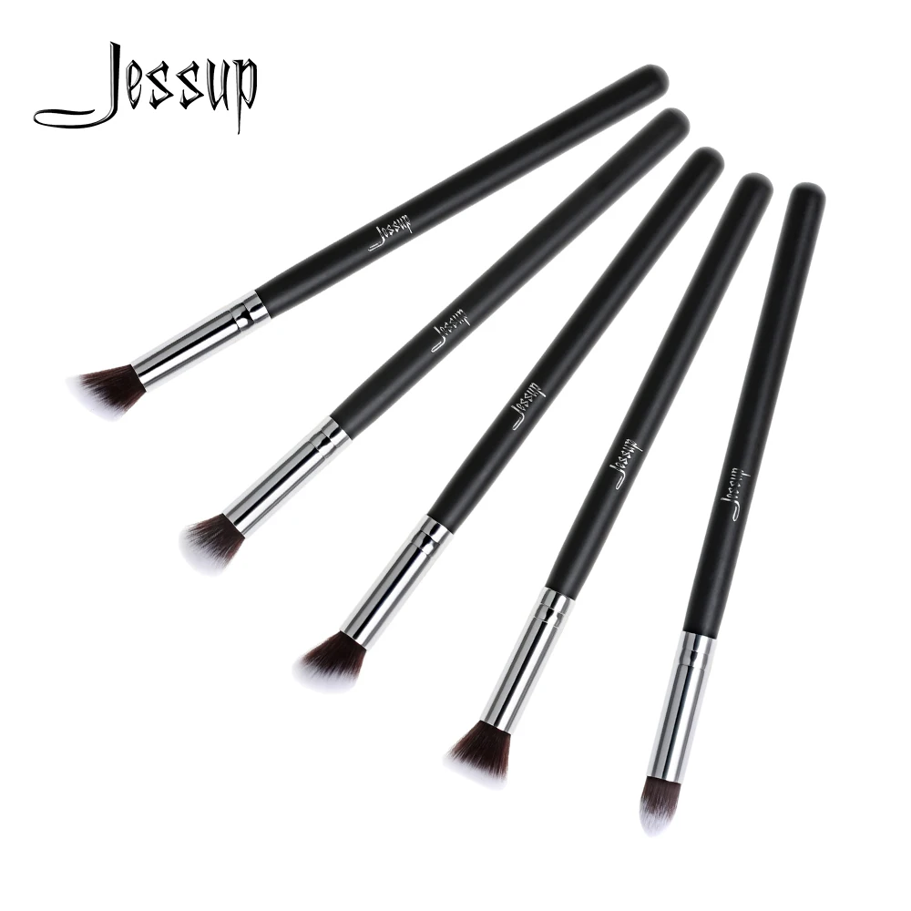 

Jessup 5pcs Black/Silver Synthetic Hair Wooden Handle Kabuki Cream Blusher Contour Make up Brush Set T064