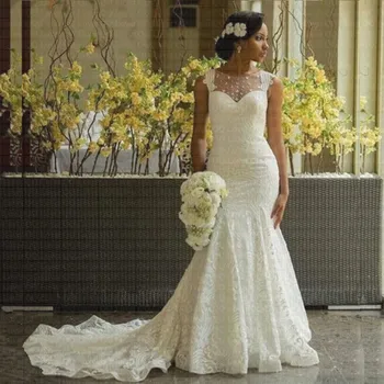 

2019 New African Mermaid Wedding Dress Backless Lace Wedding Gowns