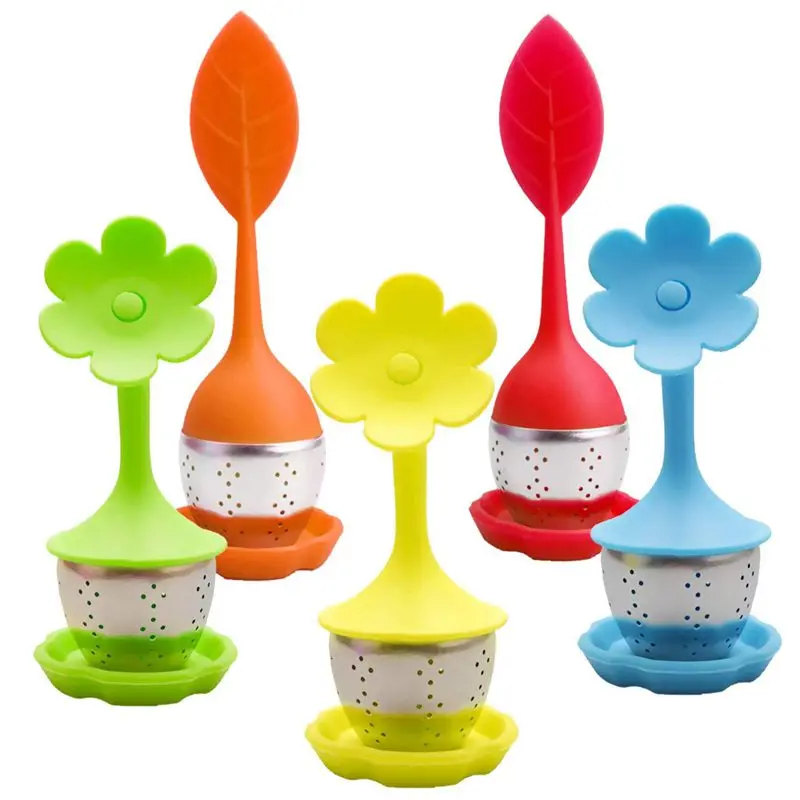 

New 5 Pack Silicone Loose Leaf Tea Infuser, Stainless Steel Fine Mesh Tea Strainers Infuser With Drip Tray And Floating Handle