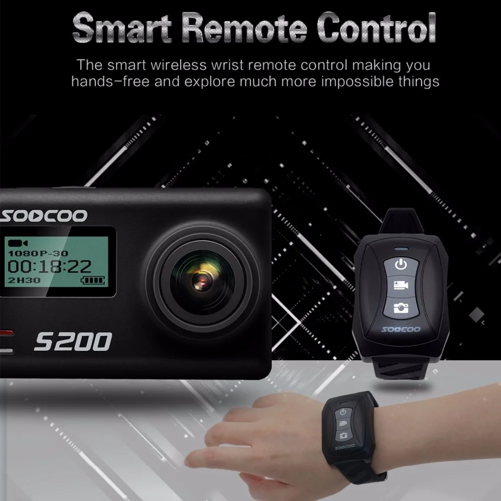 Экшн камера SOOCOO S200 Ultra HD 4K NTK96660 + IMX078 с Wi Fi голосовым управлением внешним