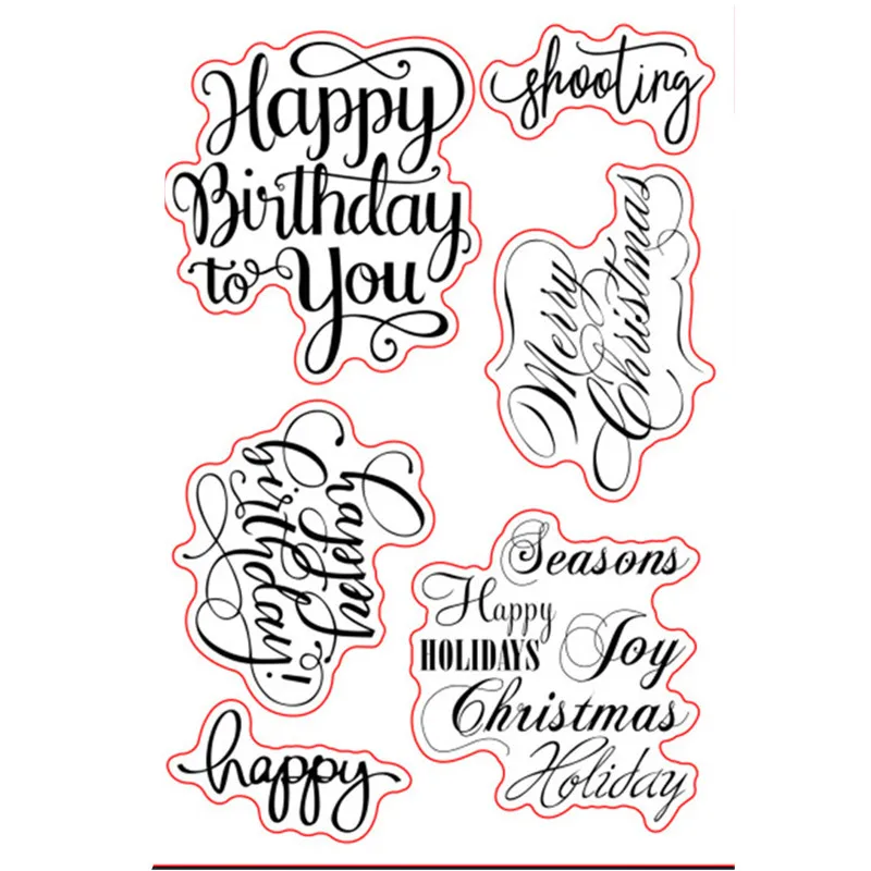 

Merry Christmas Sayings Sentiments Birthday Greetings Rubber Clear Stamp/Seal Scrapbook/Photo Album DIY Card Making Clear Stamps
