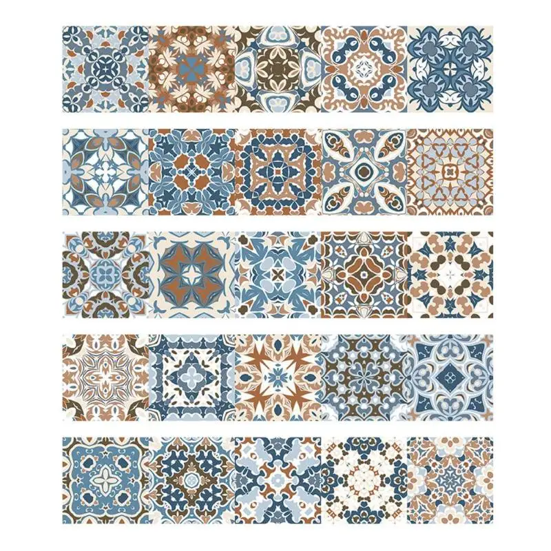 

Vintage Moroccan Style Tiles Stickers PVC Waterproof Self adhesive Wall Stickers Furniture Bathroom DIY Removable Tile Sticker