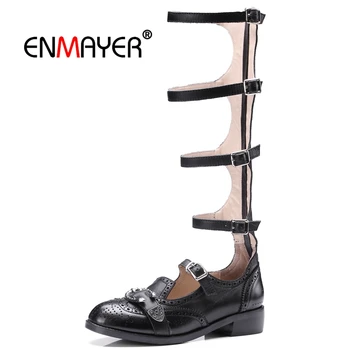 

ENMAYER Gladiator Casual Sandalias Mujer Genuine Leather Women Fashion High Heel Sandals Size 34-39 LY395