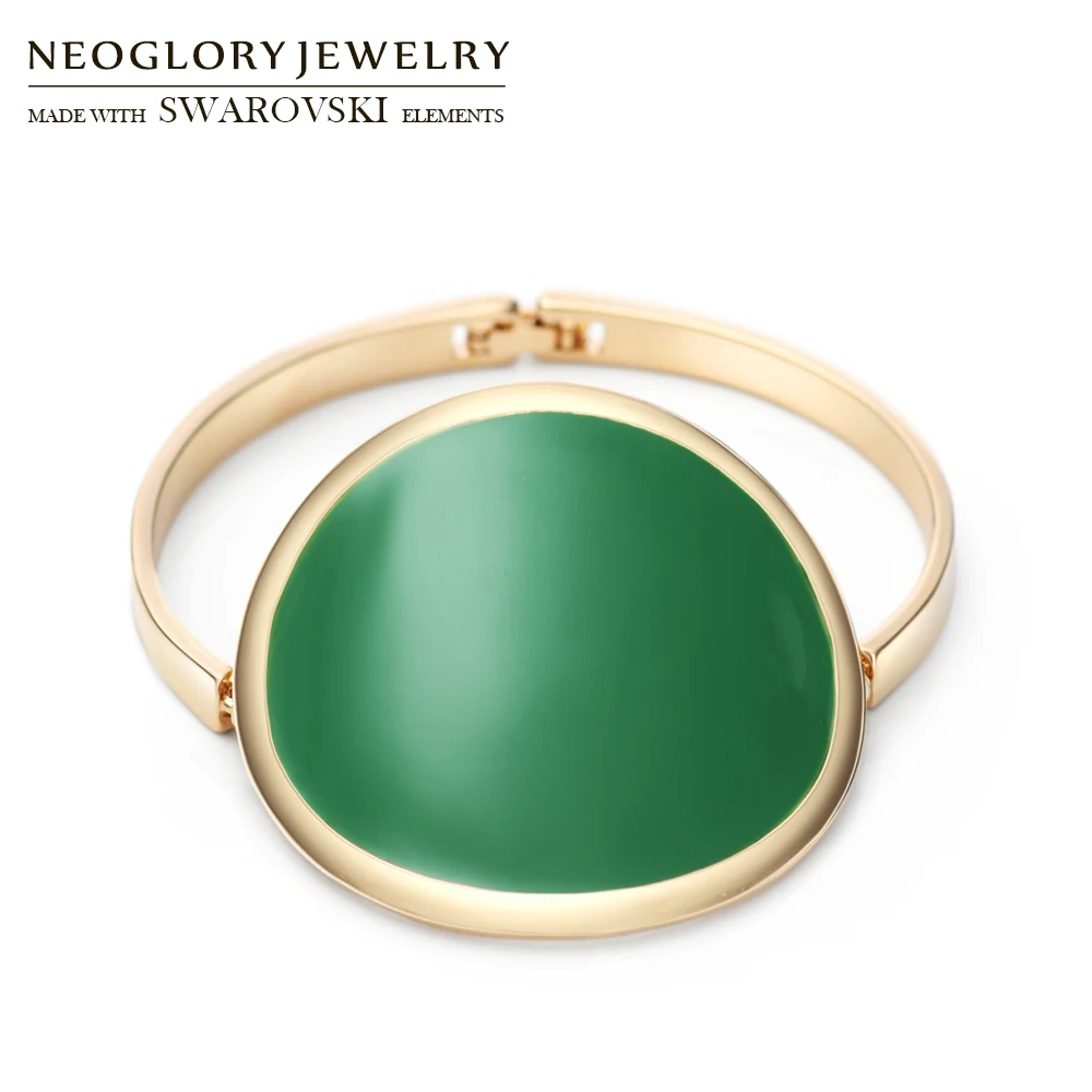 

Neoglory Enamel Geometric Round Circle Bangles Light Yellow Gold Color Colorful Bracelets For Women Classic Jewelry