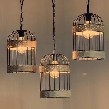 

American LOFT iron Rope Bird cage Lantern Hanging Lamp dining room restaurant aisle bar club Cafe light pendant Lamp headlight