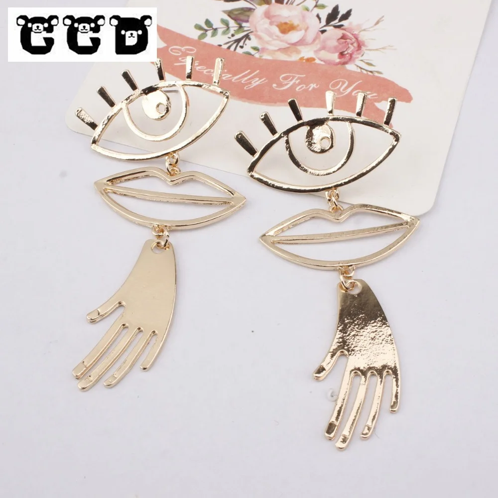 

CCD Eyes and lips Hollow out Spliced Earrings Geometric earrings For Women Hanging Dangle Earrings Drop Earing modern Jewelry