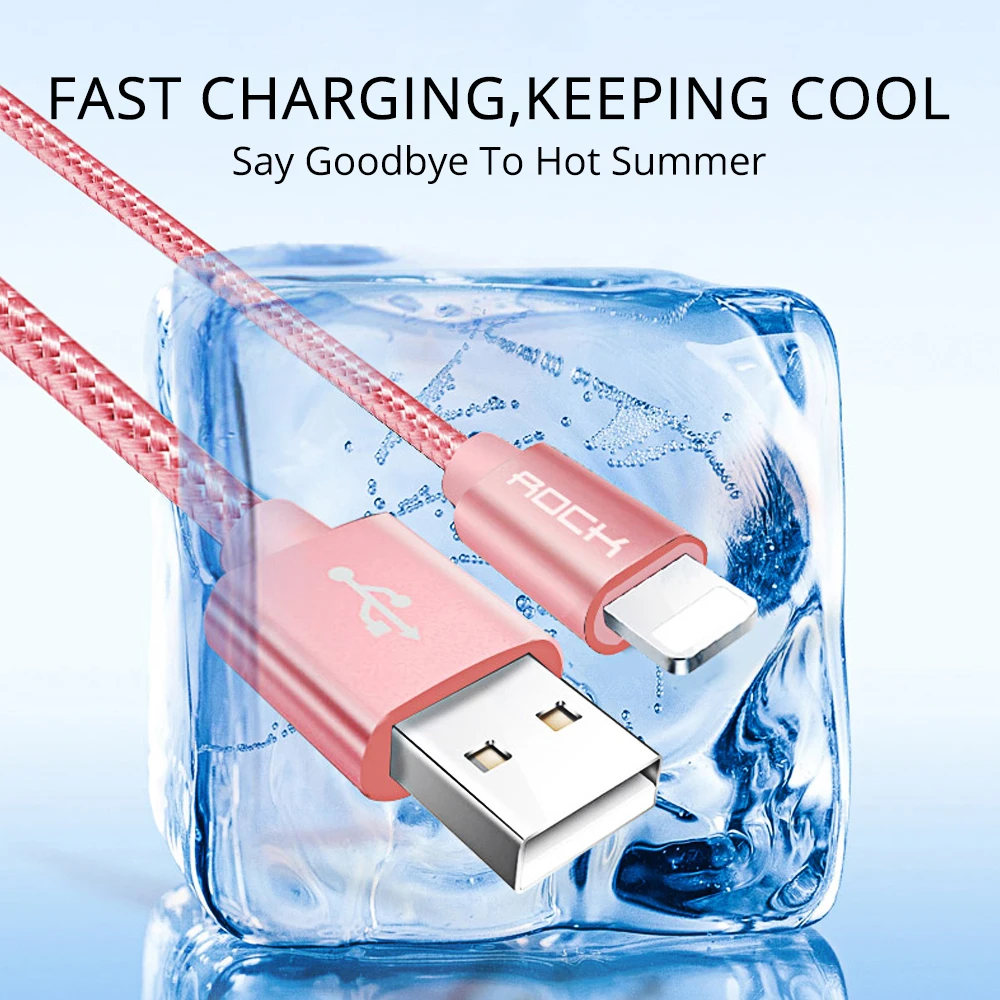 ROCK Cable para IPhone, IOS 11 10 9 cargador rápido de iluminación para Cables USB Cable de carga 0,2 M 1,0 M 1,8 M 3 M 2.1A para teléfono móvil
