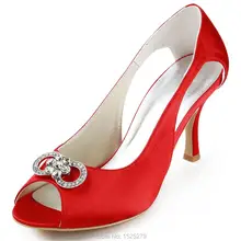 EP11125 Rot Frauen Peep Toe Party Sandalen Strass Satin Hochzeit Abendschuhe