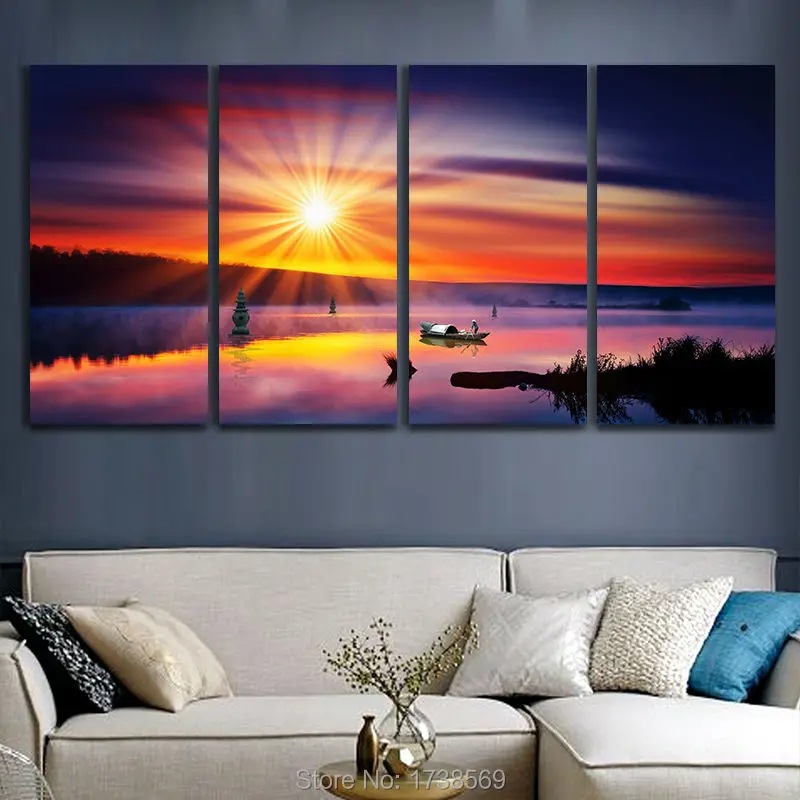 Hot sale 4Pcs Ocean canvas art Printed Painting Oil