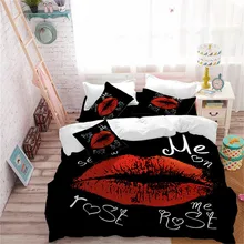 Girls Romantic Bedding Set Red Lips Duvet Cover Set Letter Print Bedding King Queen Quilt Cover Pillowcase Bedroom Decor D35