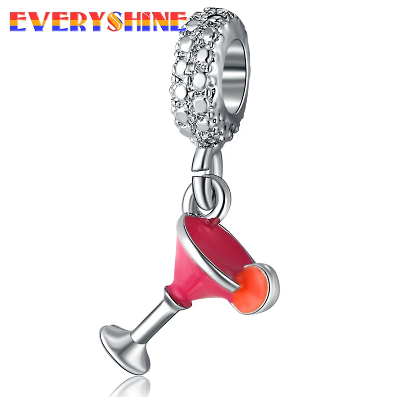 

EVERYSHINE Wine Glass Shiny Crystal Charm Beads Fit Necklace Bracelet Big Hole Pendants DIY Silvering Jewelry Accessories JPP372