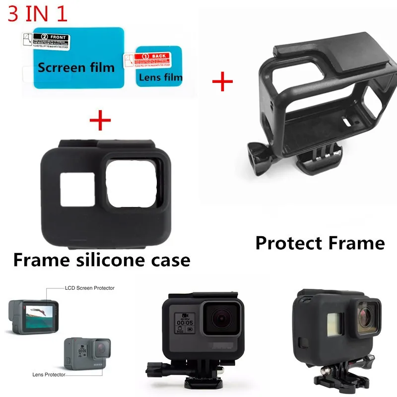 Новые 3 в 1 Камера Интимные Аксессуары Защитный Плёнки+ Корпус силиконовый чехол+ Защитная Рамки для GoPro Hero 6 Hero 5 камера крепление