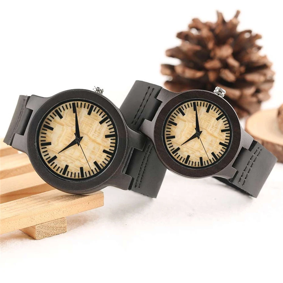 Минималистский бамбук Часы Пояса из натуральной кожи ремешок Творческий Для мужчин наручные часы День Святого Валентина подарок ручной