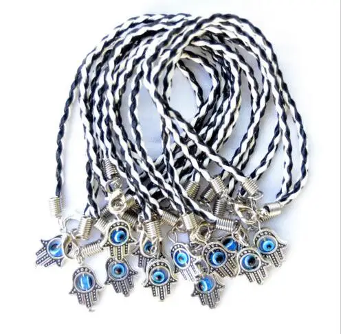 Женский серебряный браслет черный и белый цвет Z248|silver hamsa bracelet|leather braceletbracelet jewelry |