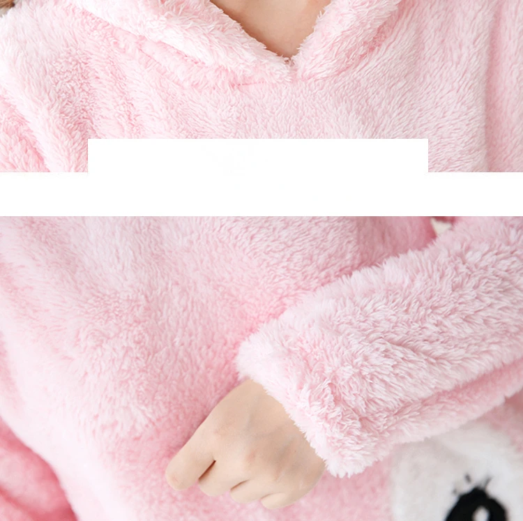 Women Cartoon Pajamas Hooded Clothing Two Piece Suits Night Wear Clothes Female Winter Autumn Pajama Nighty Flannel 2018 JW307 (8)
