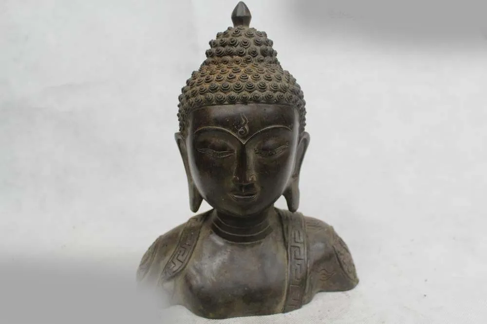 

10"Chinese Folk Pure Bronze excellent Sakyamuni Buddha head Statue