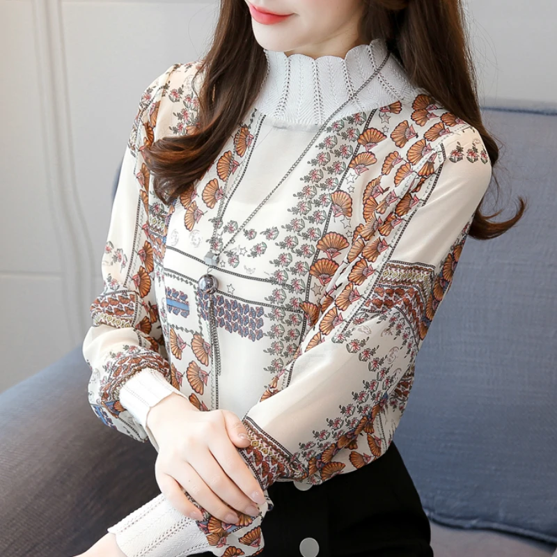 

blusas mujer de moda 2019 women blouses plus size tops long sleeve print chiffon blouse women shirt womens tops and blouses A716