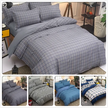 

Gray Plaid Double Size Duvet Cover 3/4 pcs Bedding Set Queen King Full Bed Linens 1.8m 2.0m 2.2m 2.4m Bedsheet 5/6/7 feet Cotton