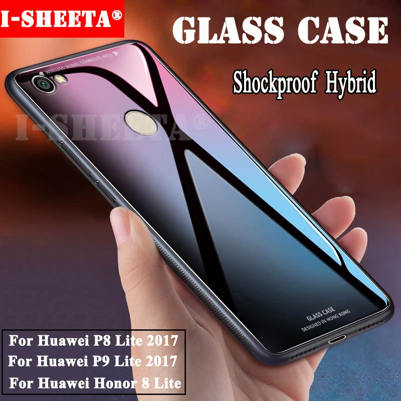 Hybrid Soft Silicone Bumper Ultra Thin 9H Tempered Glass Hard Black Cover for Huawei P8 P9 Lite 2017 Honor 8 8Lite Case |