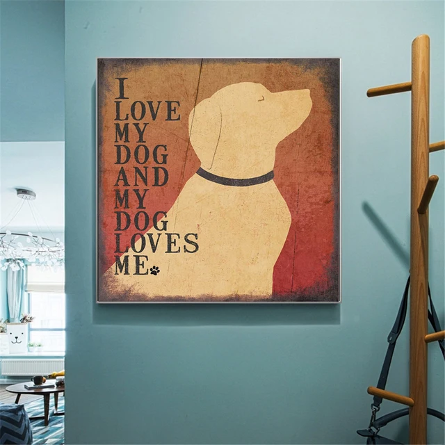 Wall Art Retro Canvas Painting Love and Dog Qutoes Wall Pictures for