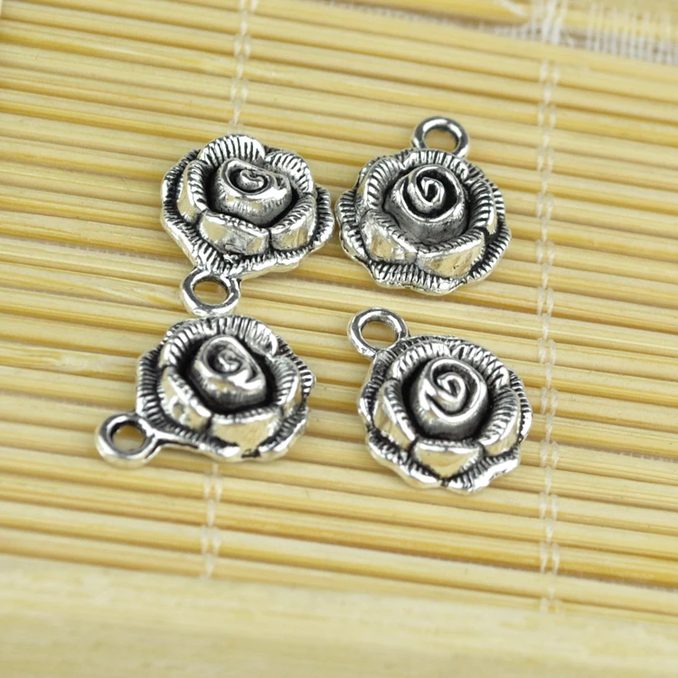 10 pcs good quality metal charms Sliver Plated Rose float charms
