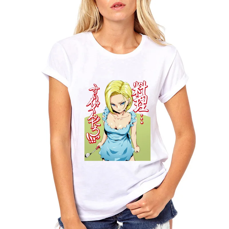 Футболка женская футболка dragon ball z harajuku camiseta mujer белая femme Bulma Artificial Man 18