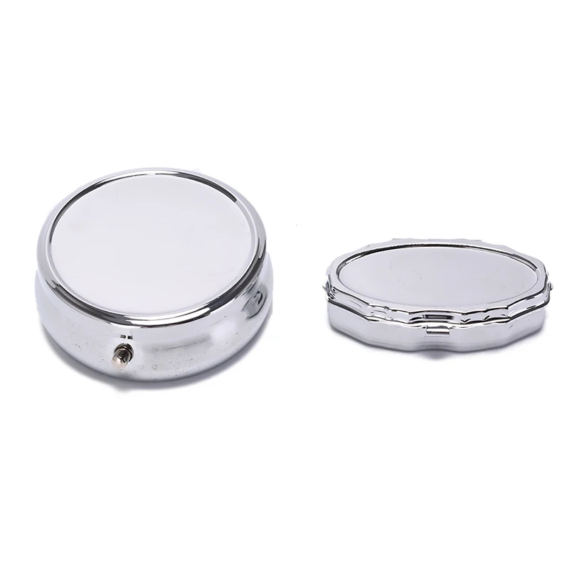 

1Pcs Small Medicine Case Metal Round Pill Box 2/3 Grids Divide Storage Silver Tablet Holder Advantageous Container